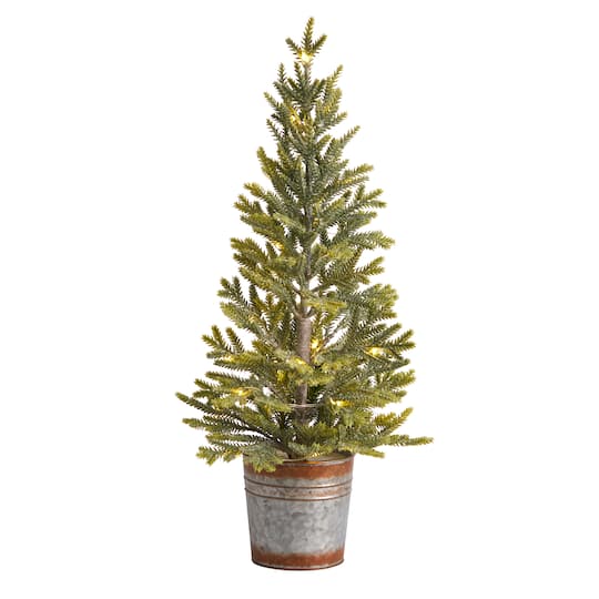 2ft. Pre-Lit Pine Artificial Christmas Tree in Rustic Metal Planter, Warm White Lights